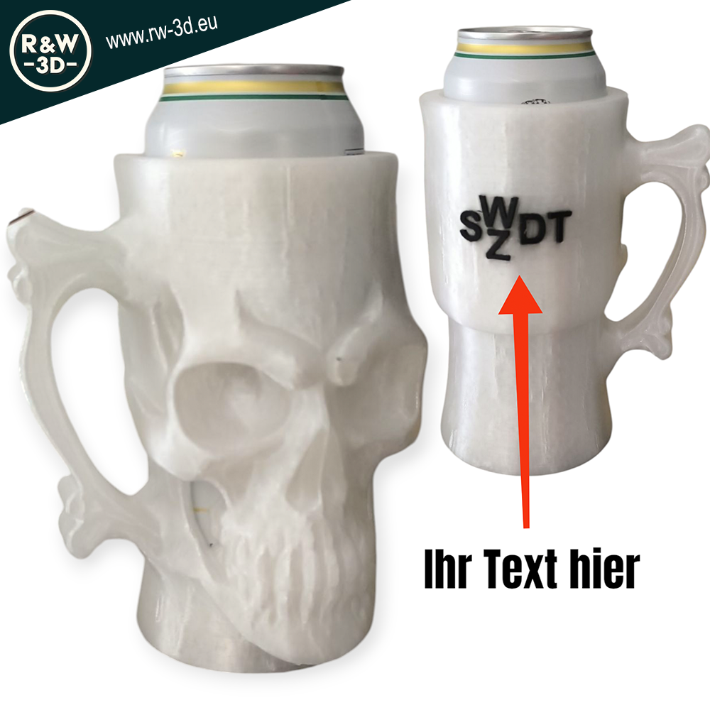 Totenkopf Dosenhalter 0,5L Weiß mit Wunschtext Festival Geschenk Biker Wanderer