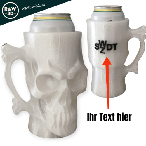 Totenkopf dosenhalter 0,5l weiß mit wunschtext festival geschenk biker wanderer